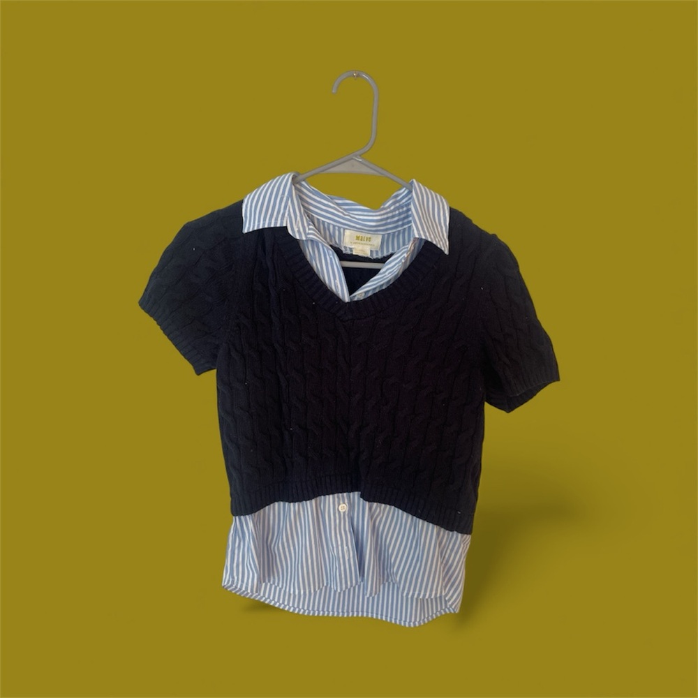 Maeve Navy and White Layered Button Down Shirt